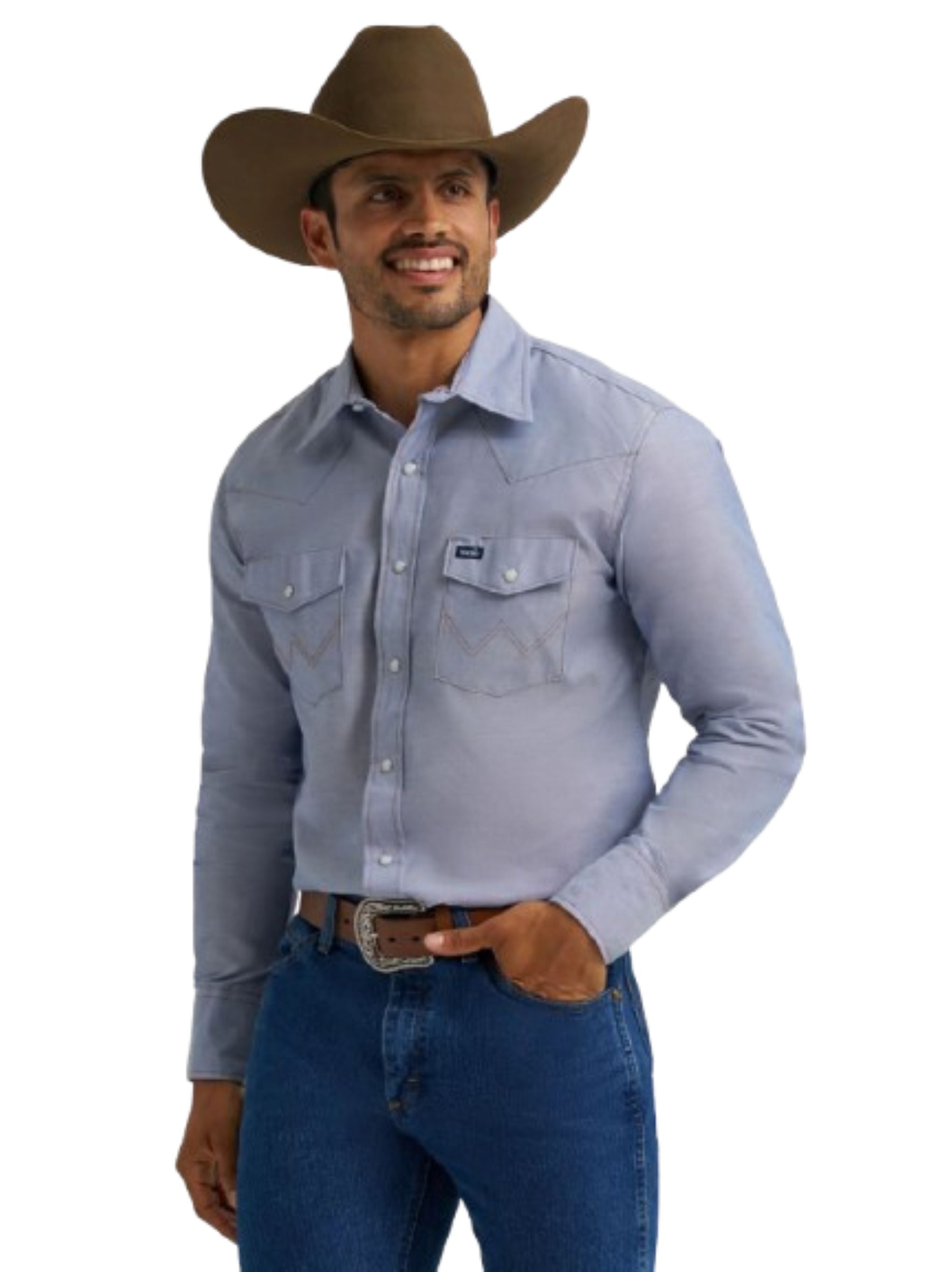 Wrangler Men's Cowboy Cut Western Chambray Snap Long Sleeve Work Shirt