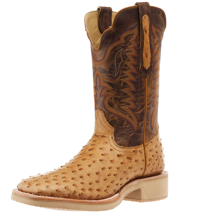 Men`s Antique Saddle Full Quill Ostrich Vamp 11 Inch Tan Goat Top Boot