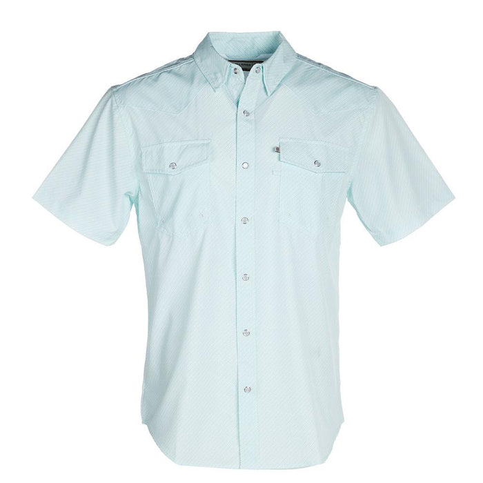 Men's Blue Pinstripe Short Sleeve Snap Shirt