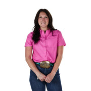 Women's Bright Purple Short Sleeve Button Shirt