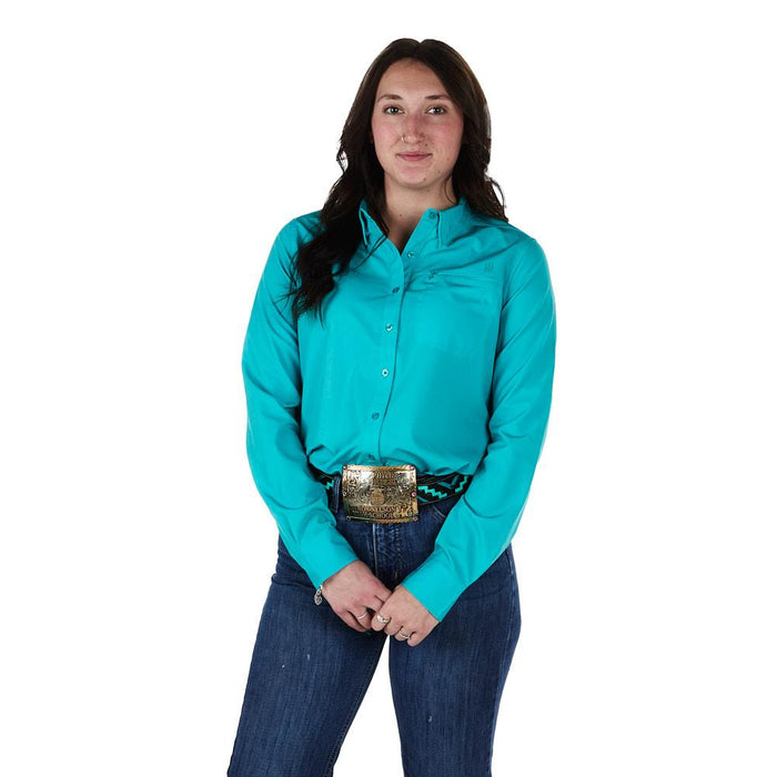 Women's Teal Long Sleeve Button Shirt