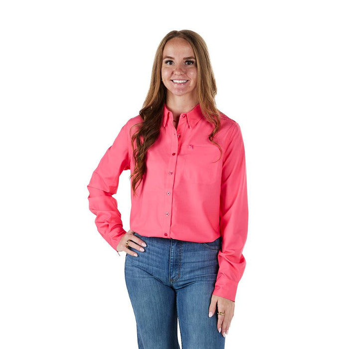 Women's Coral Long Sleeve Button Shirt