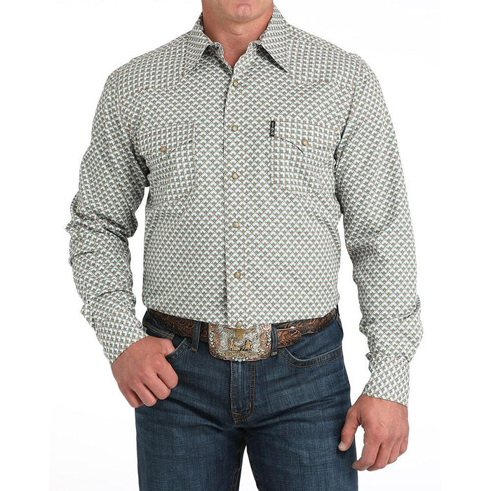 Men's White Print Modern Fit Shirt