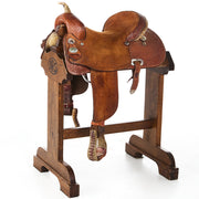 USed 14.5in Spider and Feather Tooled Barrel Saddle