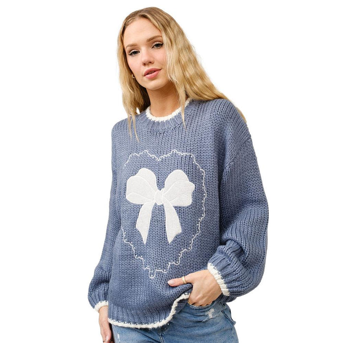 Women's Navy Bow Embroidered Sweater