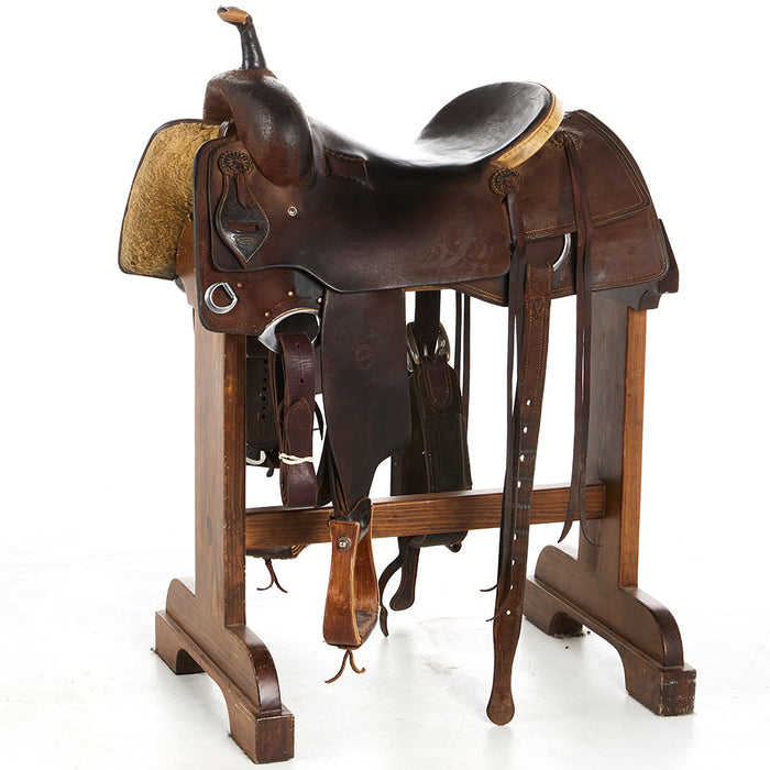 Used 16in Roughout Rawhide Cantle Binding Cutting Saddle