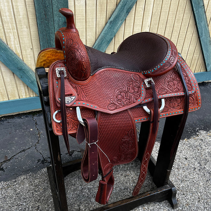 16.5in Wld Rose Turqouise Buckstitch Reining Saddle