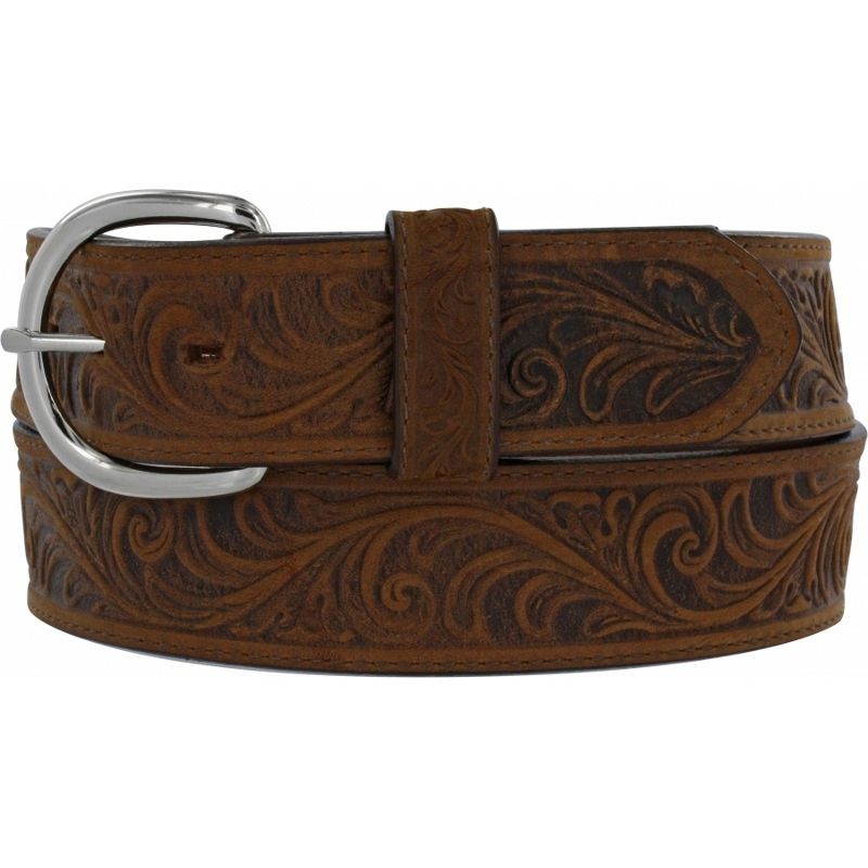 Men's Silver Creek Brown Western Scroll Belt