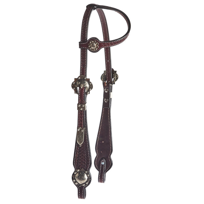 Single Ear Basket Stamped Antique Silver Show Headstall