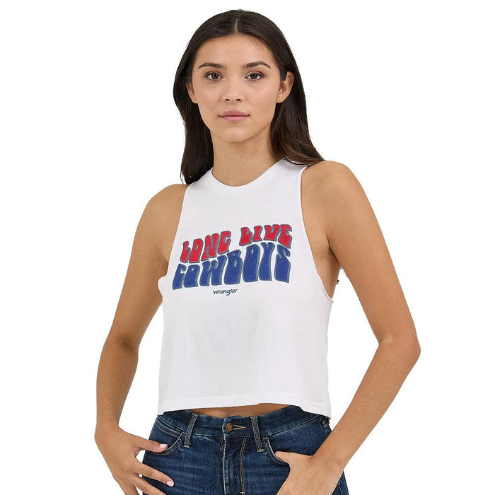 Women's Retro Cropped Festival White Tank