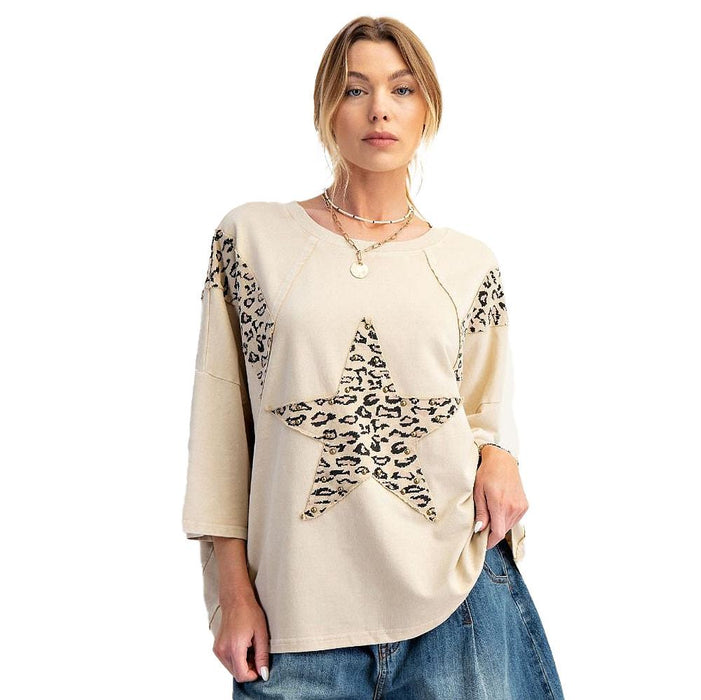 Women's Natural Cheetah Star Print Top