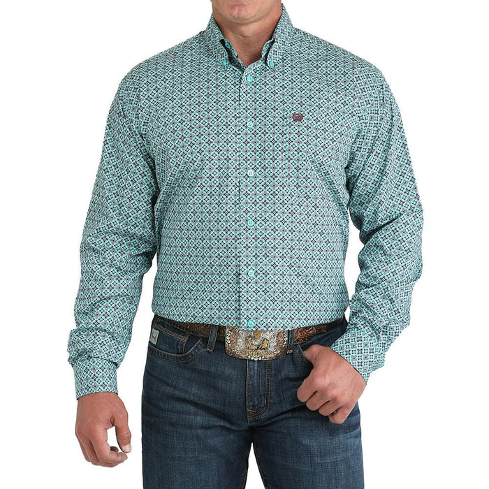 Men's Turquoise Circle Print Shirt