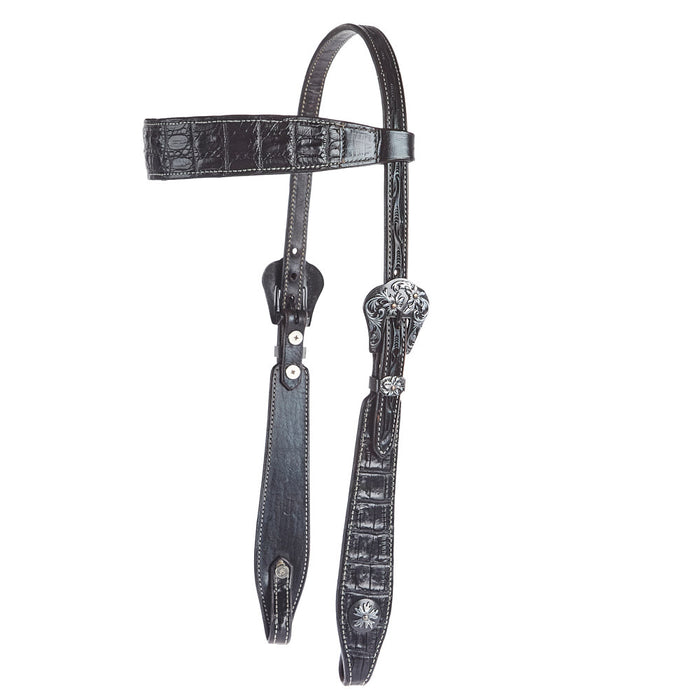 Black Genuine Gator Overlay Browband Headstall