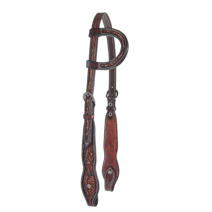 Floral Tooled Single Ear Headstall with Buckles