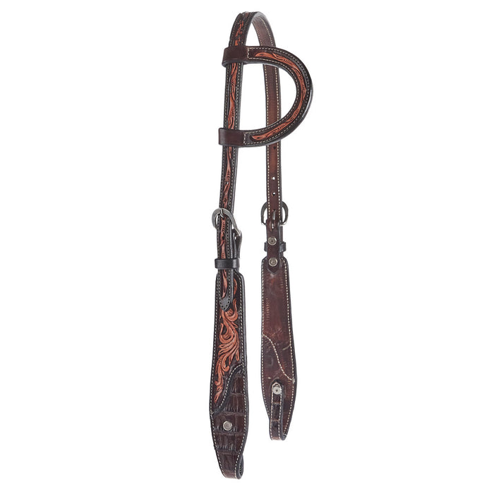 Floral Tooled Genuine Gator Stainless Steel Buckles Single Ear Headstall