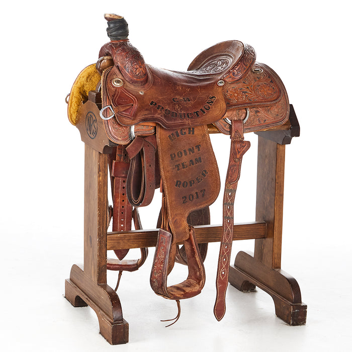 15in 1/2 Tooled Floral Trophy Team Roper