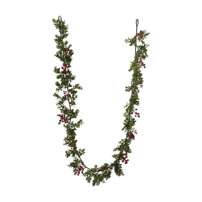 Faux Boxwood Garland with Red Berries