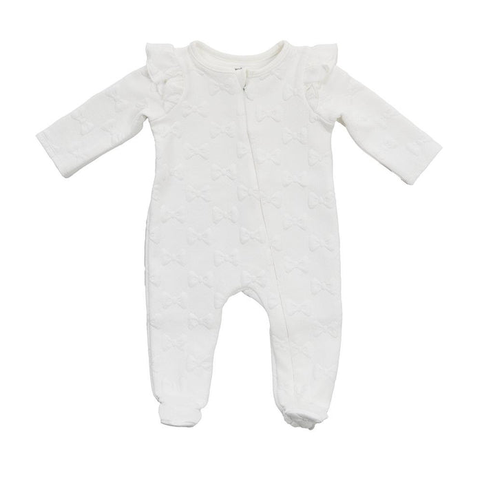 Girl's White Bow Quilted Sleeper