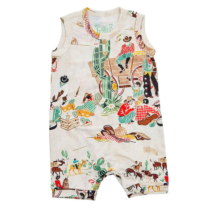 Infant Sleeveless Romper Taupe Cowboy