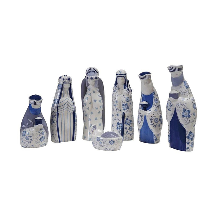 Blue & White Print Ceramic Nativity Scene