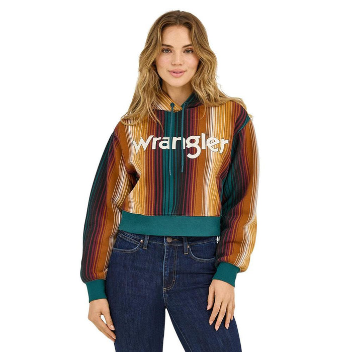 Women's Teal Striped Crop Hoodie