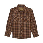 Boy's Retro Brown Plaid Snap Shirt