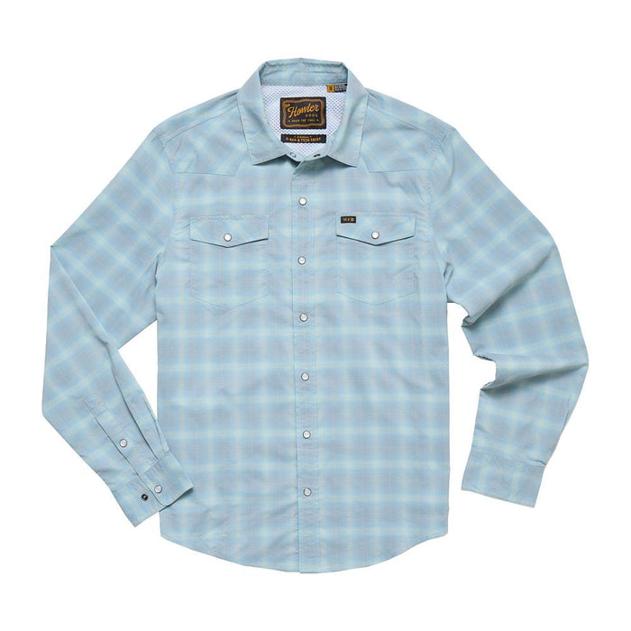 Men's Tech Long Sleeve Kent Iron Blue Plaid Shirt