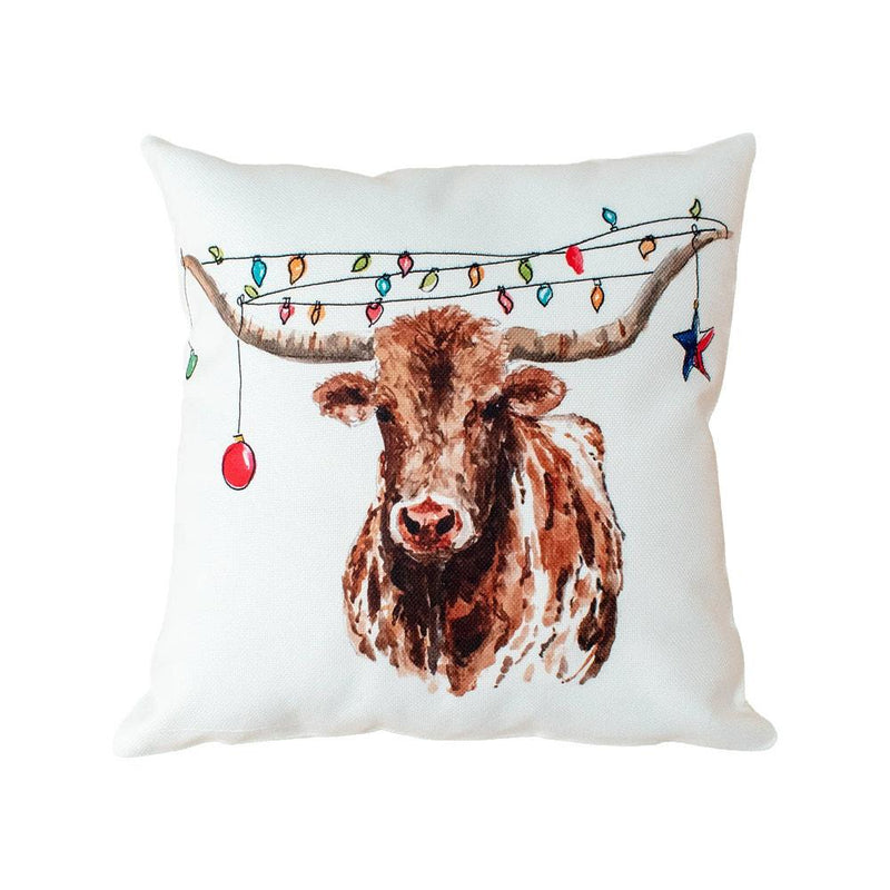 Christmas Longhorn Accent Pillow