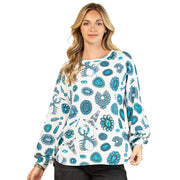 Women's Ivory Turquoise Jewelry Print Top
