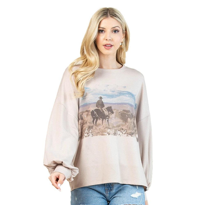 Women's Khaki Western Cowboy Sweatshirt