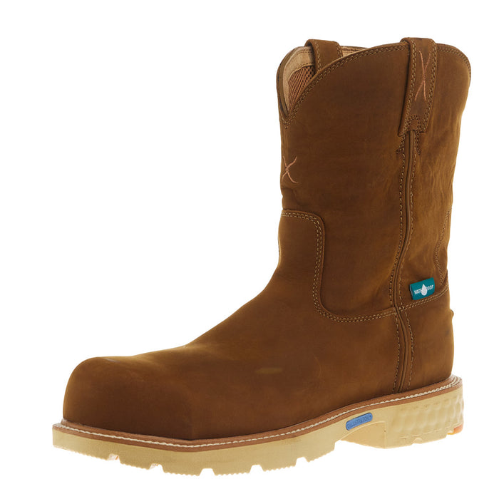 Men`s 10In Brown H2O Nano Toe Pull On Round Toe Work Boot