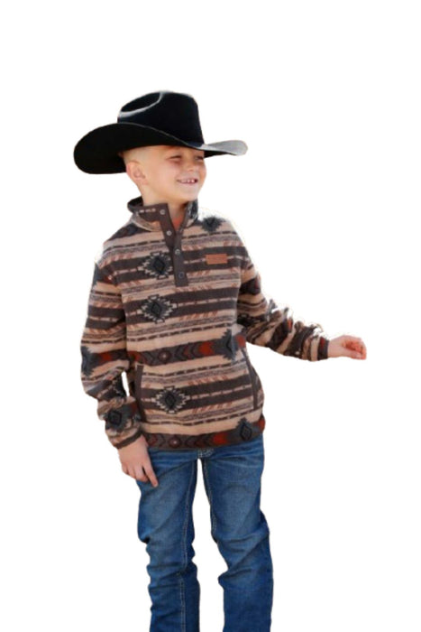 Boy's Brown Print Fleece Pull Over