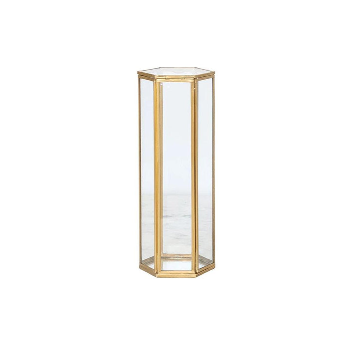 Glass Brass Hexagon Container with Mirror Bottom
