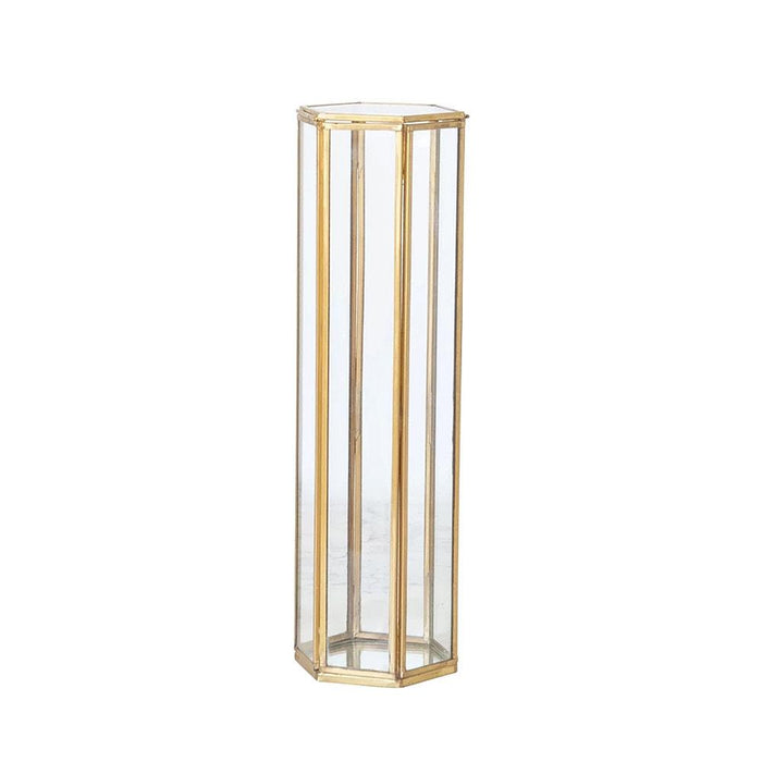 Large Glass Brass Hexagon Container with Mirror Bottom