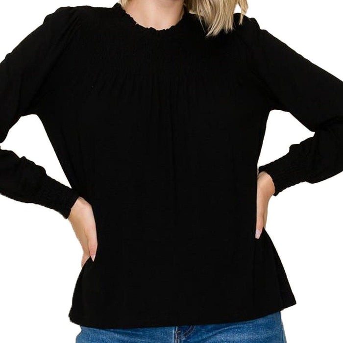 Women's Black Keyhole Button Back Top