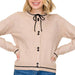 Women's Taupe Bow Neck Button Cardigan