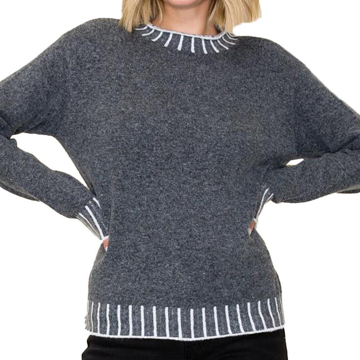 Women's Charcoal Blanket Stitch Pull Over