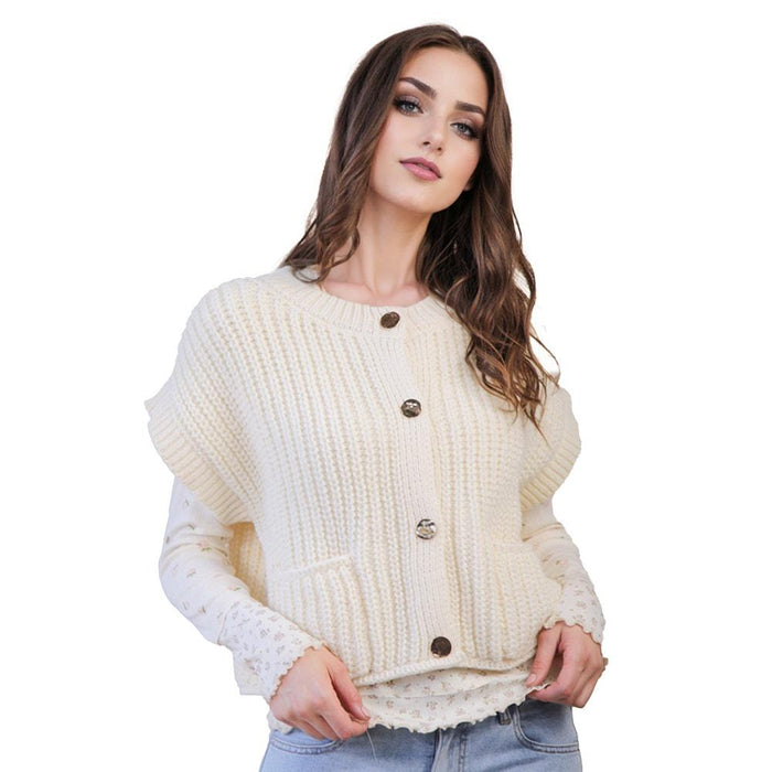 Women's Cream Oversized Button Sweater Top