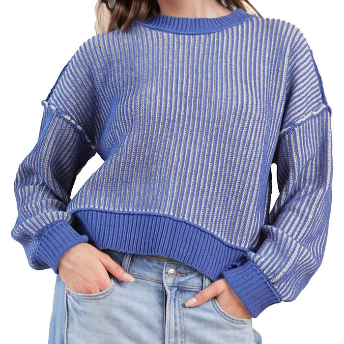 Women's Royal Blue Two Tone Striped Top