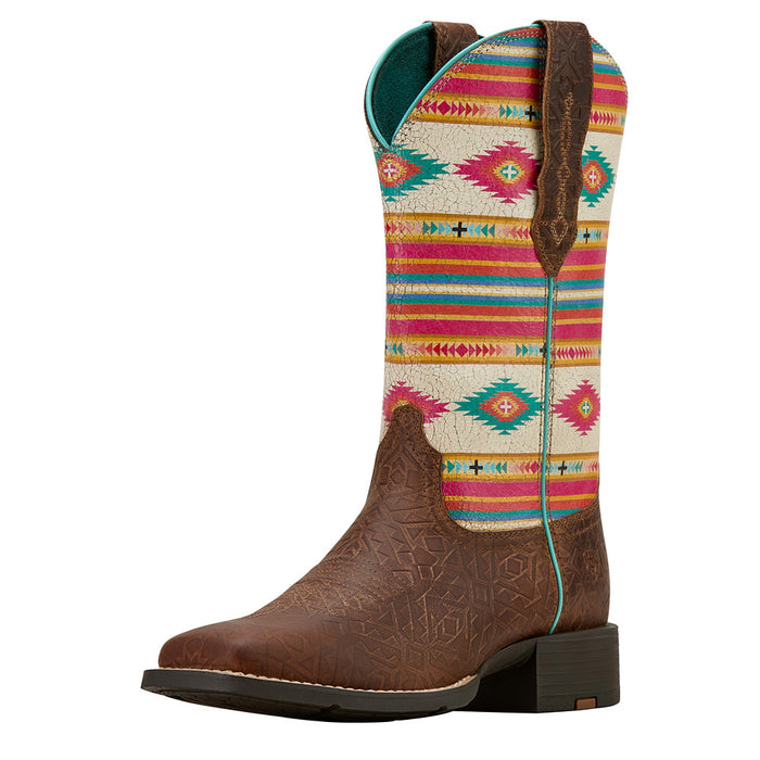 Women's Round Up StretchFit Tan Southwest Emboss Square Toe Boot