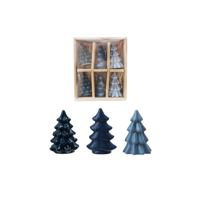 Blue Stoneware Christmas Tree Set