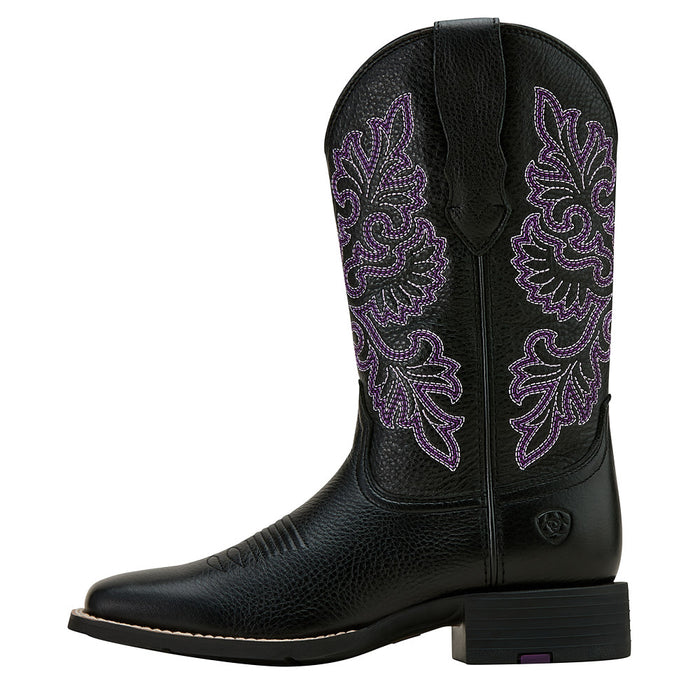Women's Round Up StretchFit Black Deertan Square Toe Western Boot