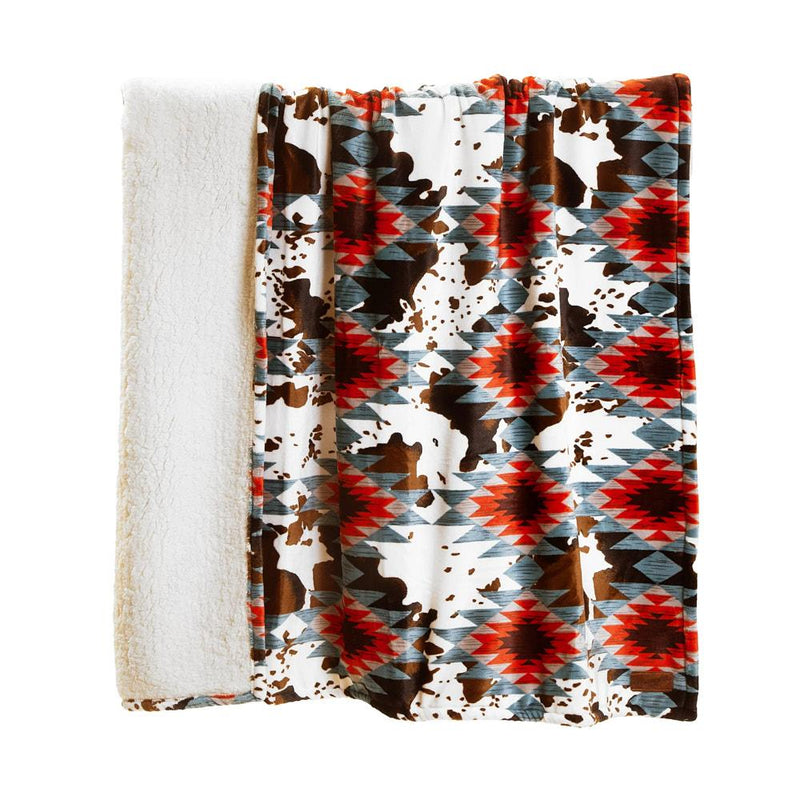 Southwest Cowhide Plush Sherpa Throw
