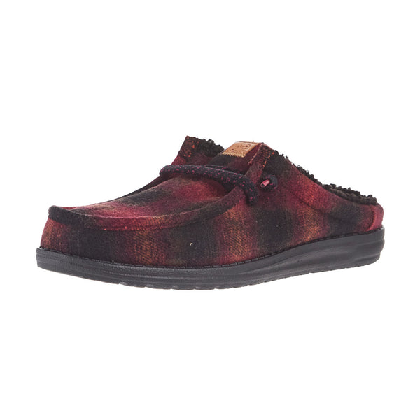 Hey Dude Men's Wally Slip Cozy Red Plaid Casual Shoe
