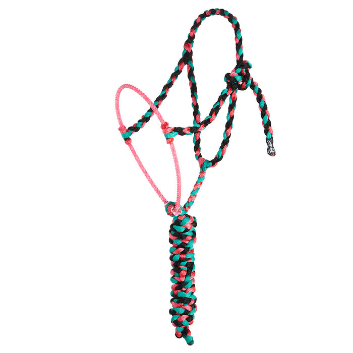 Black, Pink and Teal Lariat Rope Noseband Muletape Halter