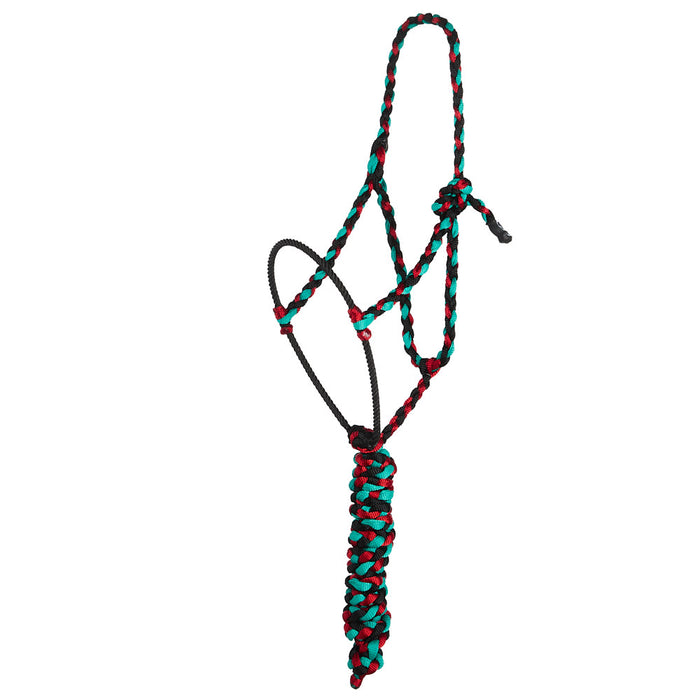 Black, Teal and Red Lariat Rope Noseband Muletape Halter