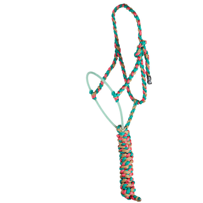 Teal, Pink and Sand Lariat Rope Noseband Muletape Halter