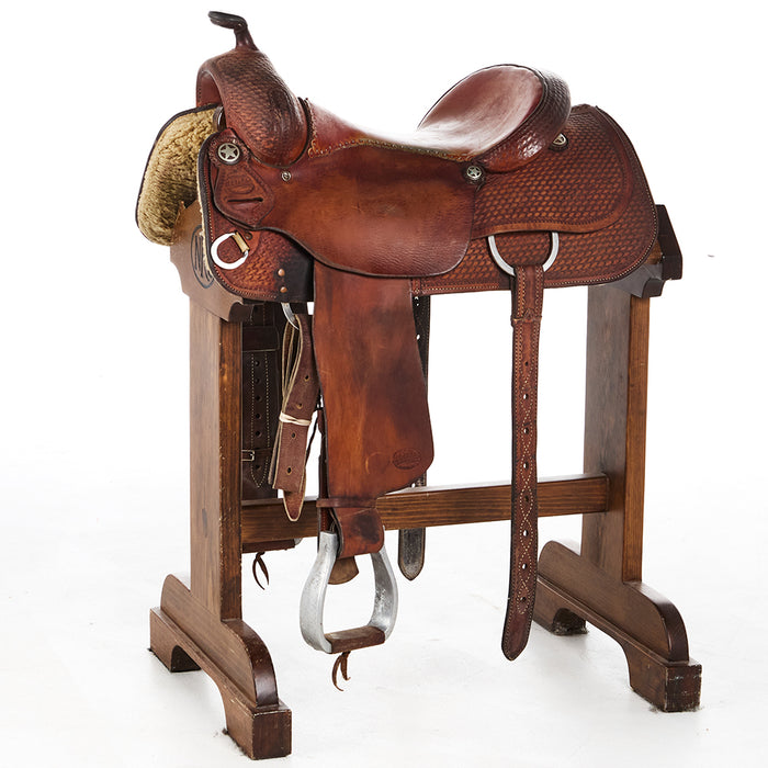 Used 15.5in Basket Stamped Reining Saddle