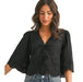 Women's Floral Embroidery Black Tie Front Blouse