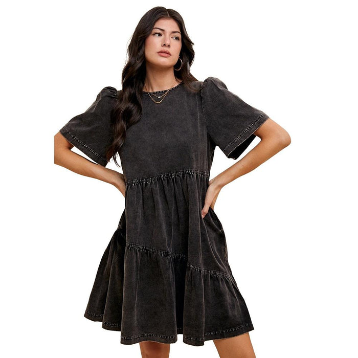 white christmas dresses Black Denim Tie Strap Fitted Mini Dress main image 0